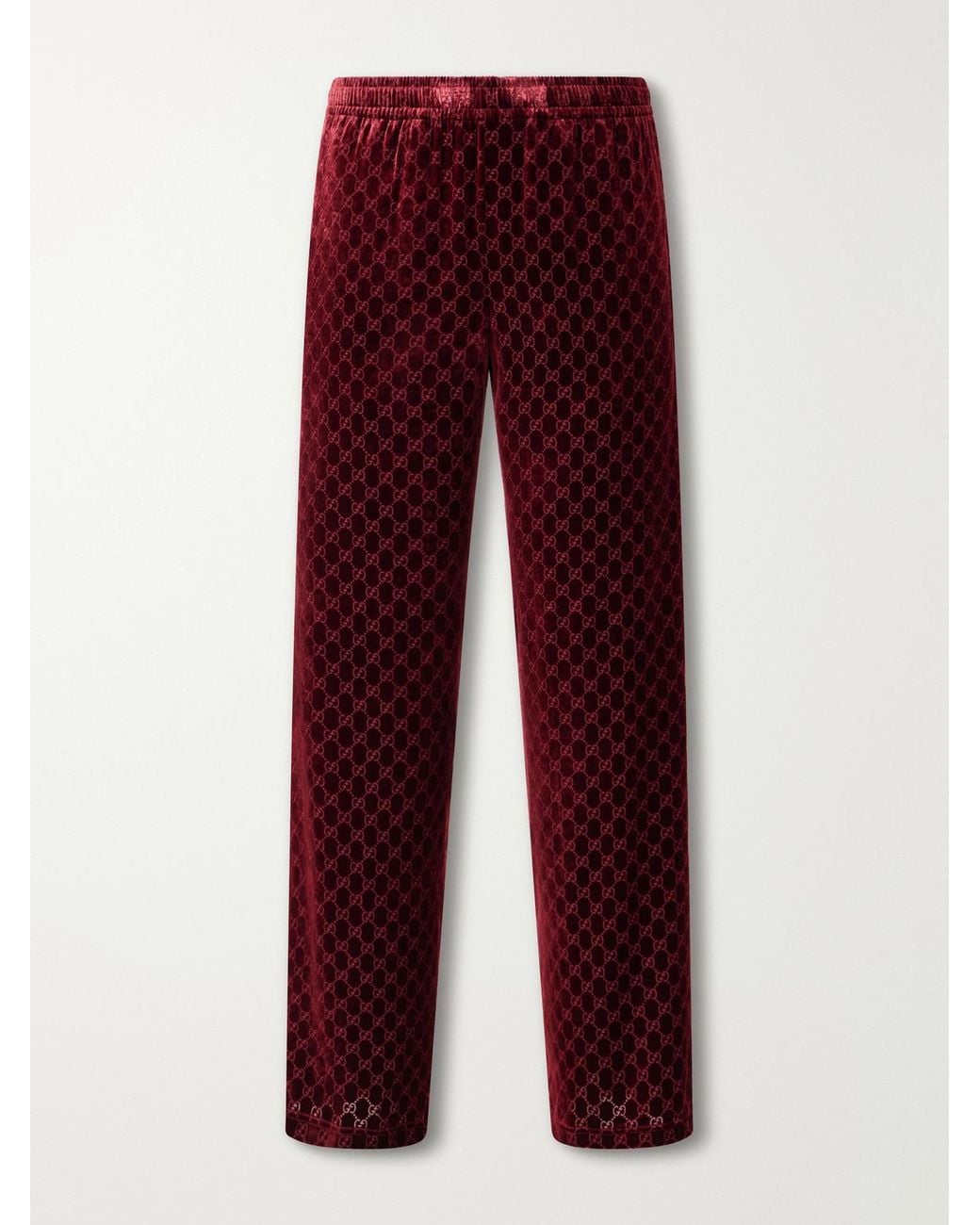 Gucci Red Straight-Leg Gg Supreme Velvet Trousers for men