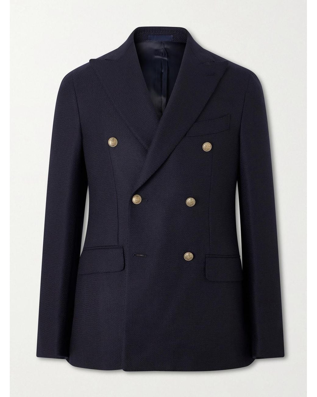 Caruso Blue Aida Double-Breasted Wool-Basketweave Blazer for men
