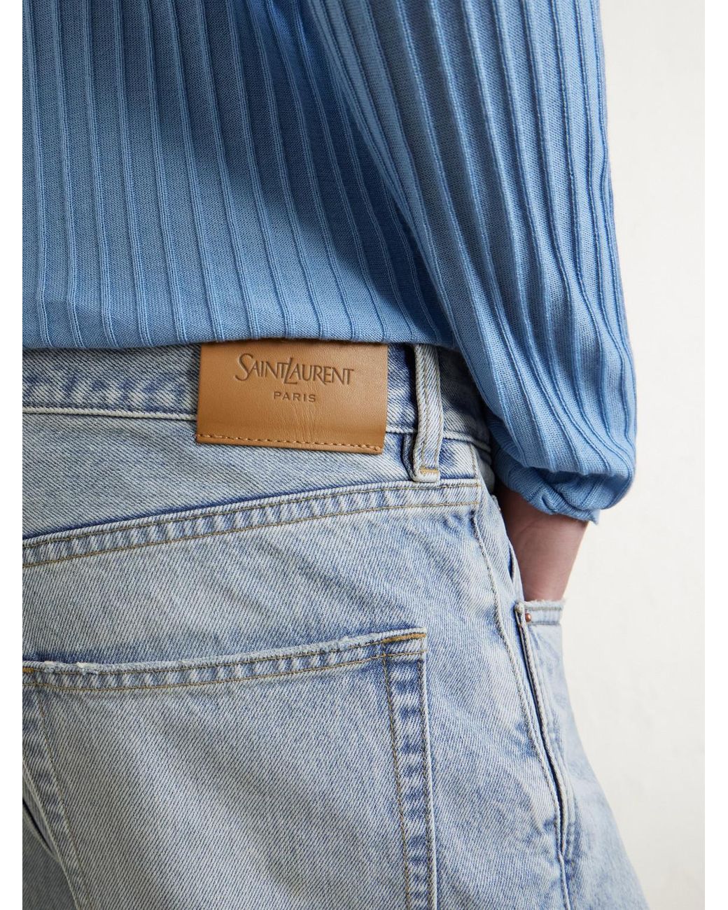 Saint Laurent Blue Straight-leg Distressed Jeans for men