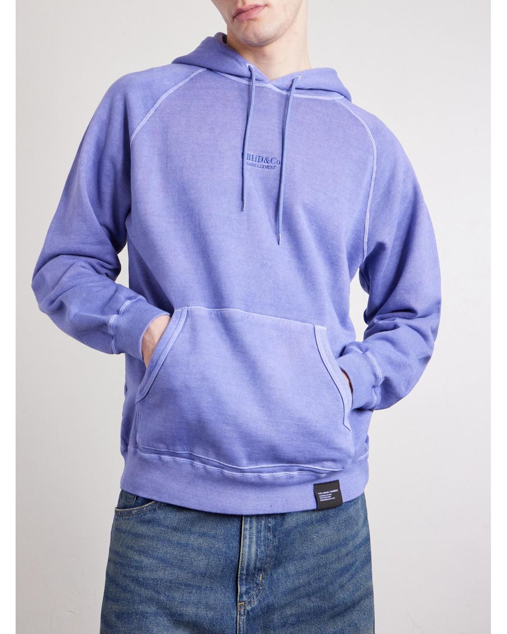 Neighborhood Blue Logo-embroidered Pigment-dyed Cotton-jersey Hoodie for men