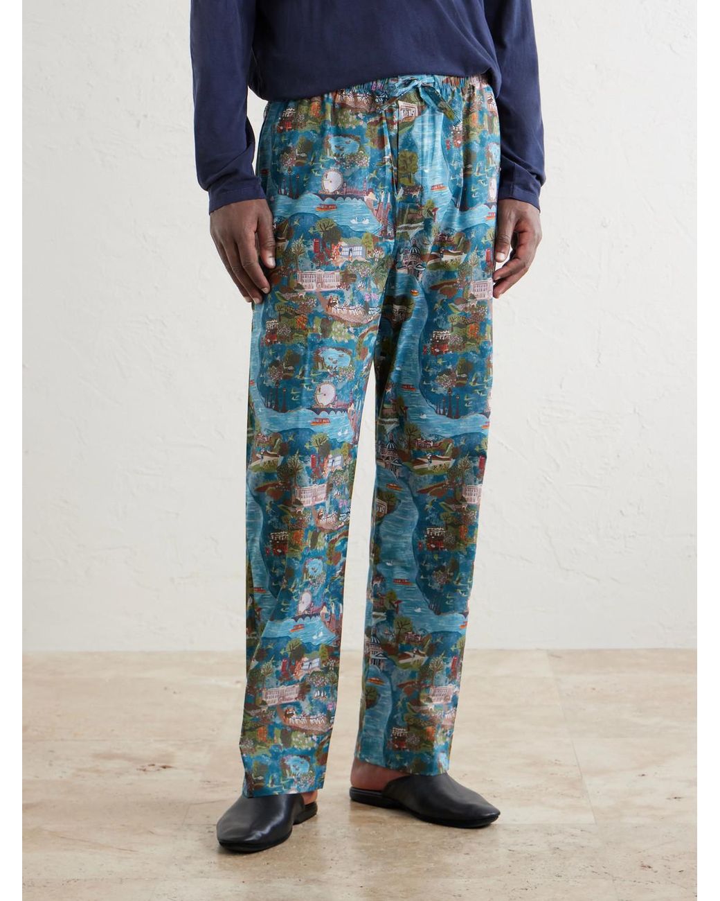 Derek Rose Blue Ledbury 100 Printed Cotton Pyjama Trousers for men