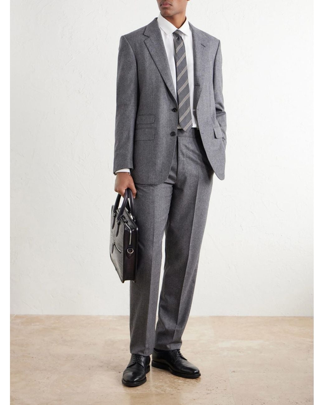 Dunhill Gray Straight-Leg Herringbone Wool And Cashmere-Blend Trousers for men