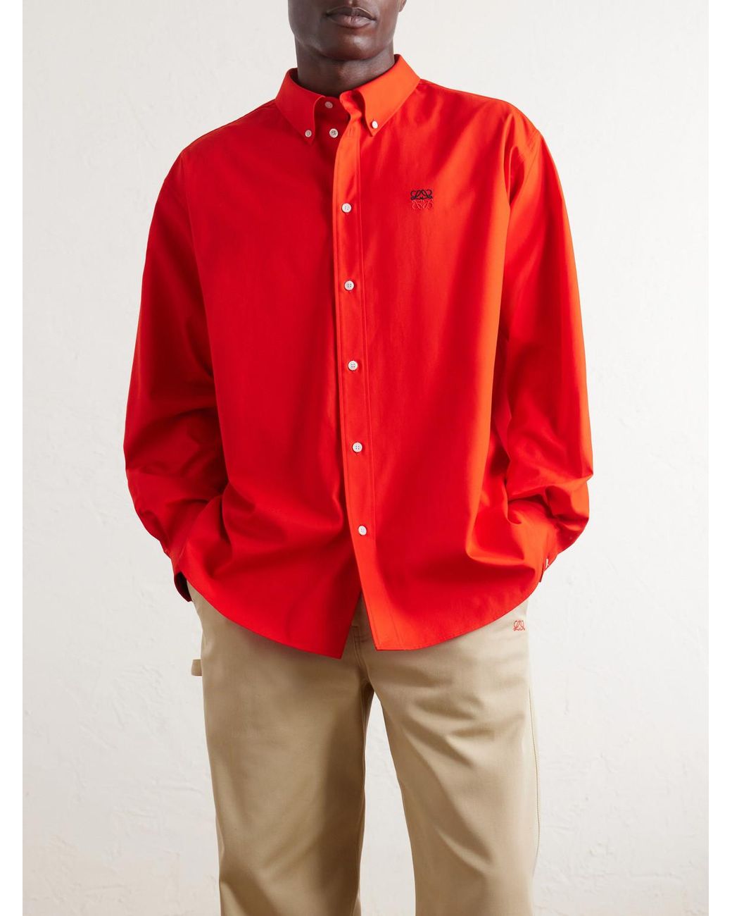 Loewe Orange Anagram-embroidered Cotton Shirt for men