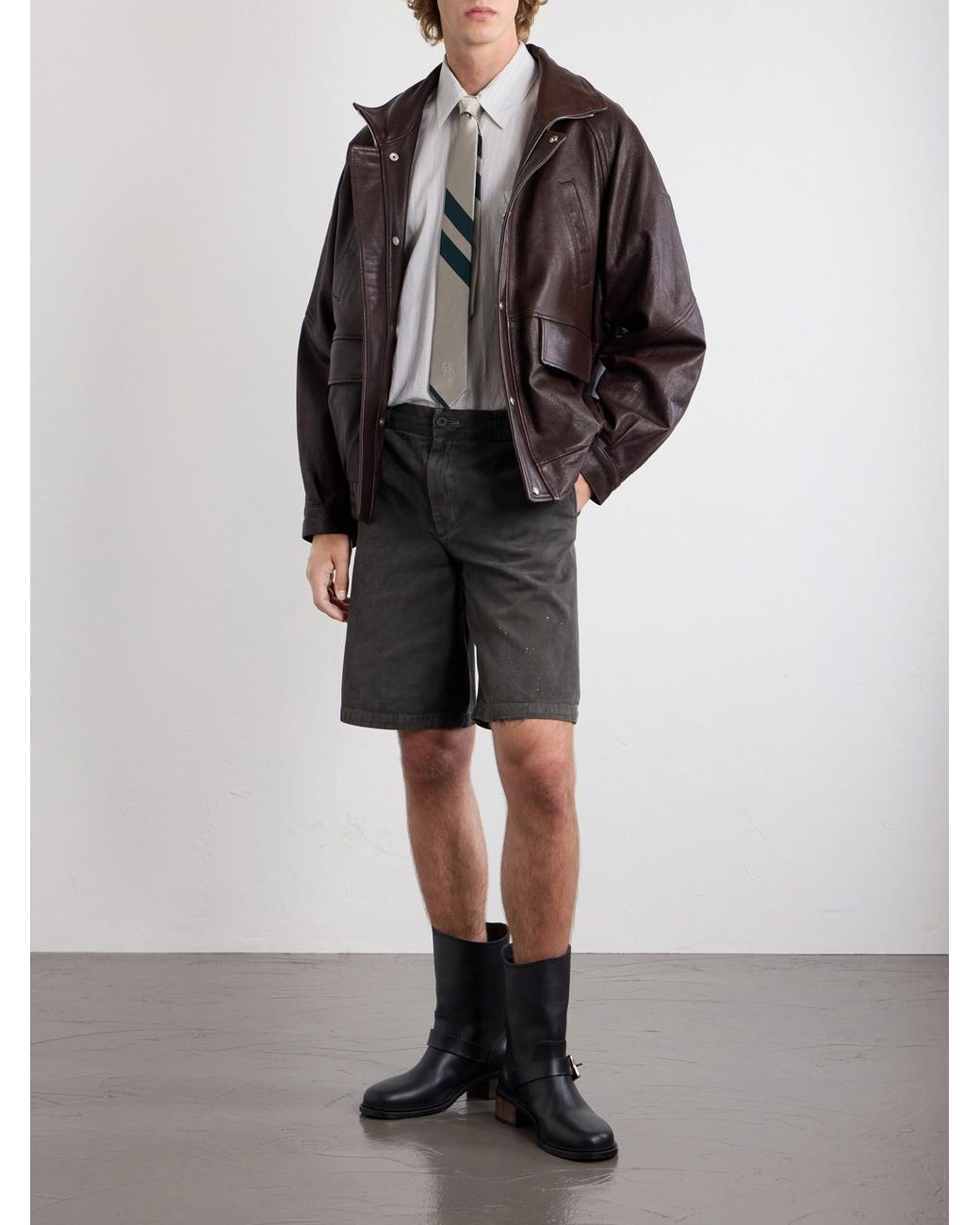 Enfants Riches Deprimes Gray Straight-leg Distressed Cotton And Linen-blend Twill Shorts for men