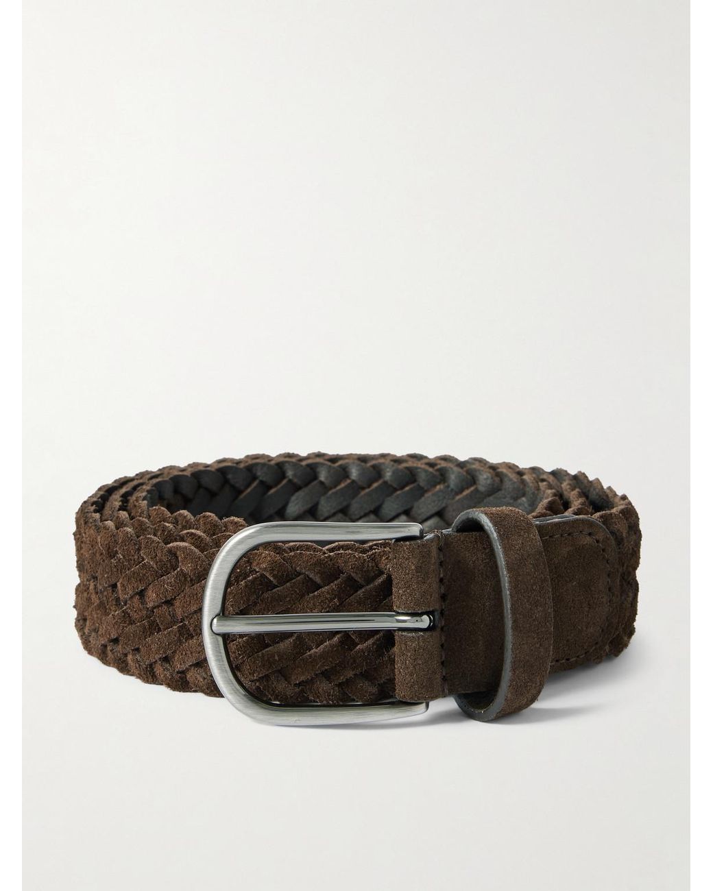 Andersons Brown 3.5Cm Woven Suede Belt for men