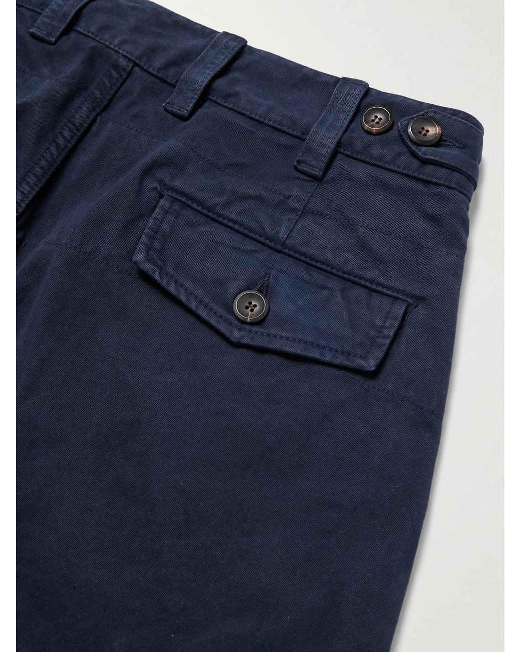 Drake's Blue Straight-Leg Peached Cotton-Twill Trousers for men