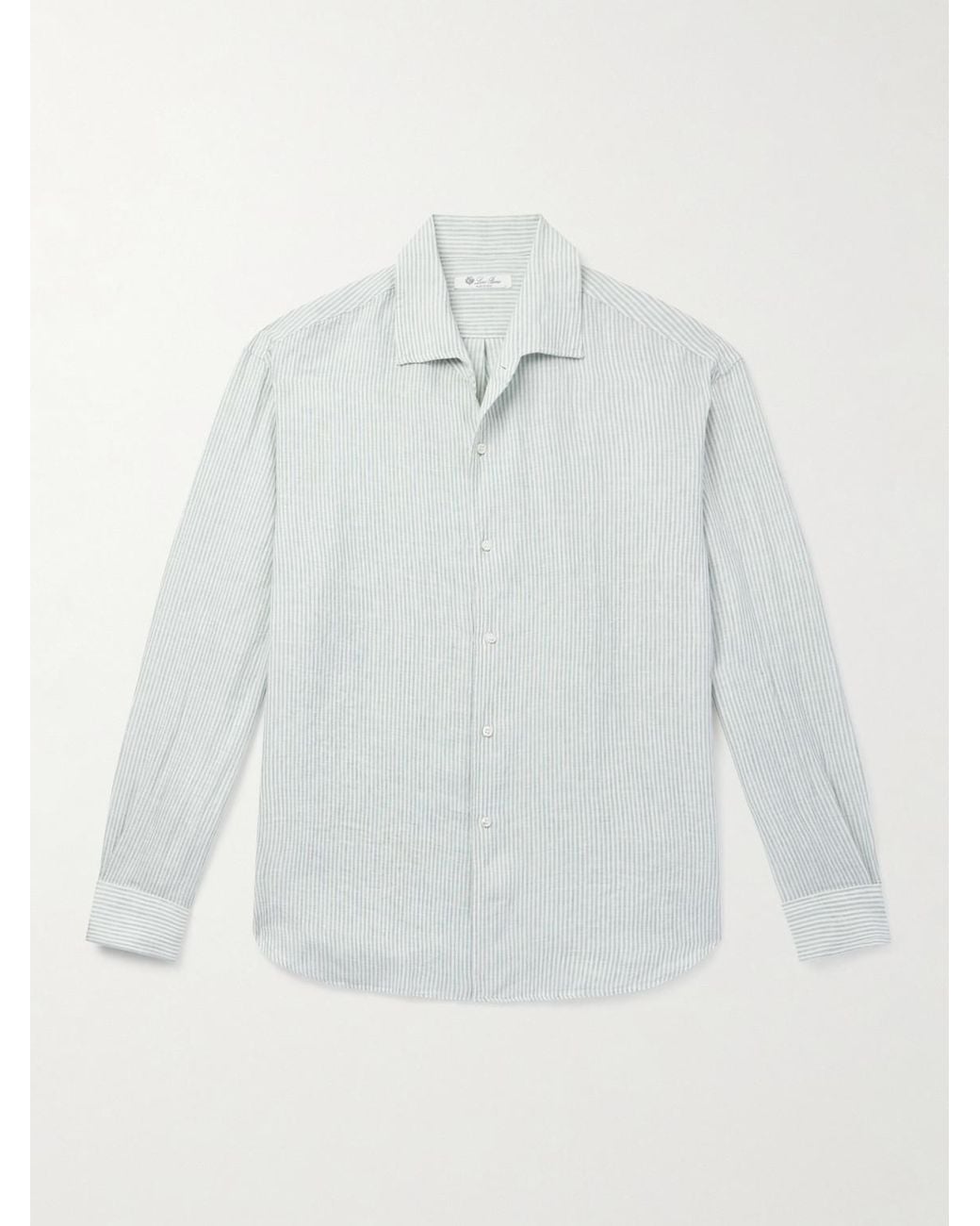Loro Piana White Raffaele Striped Linen Shirt for men