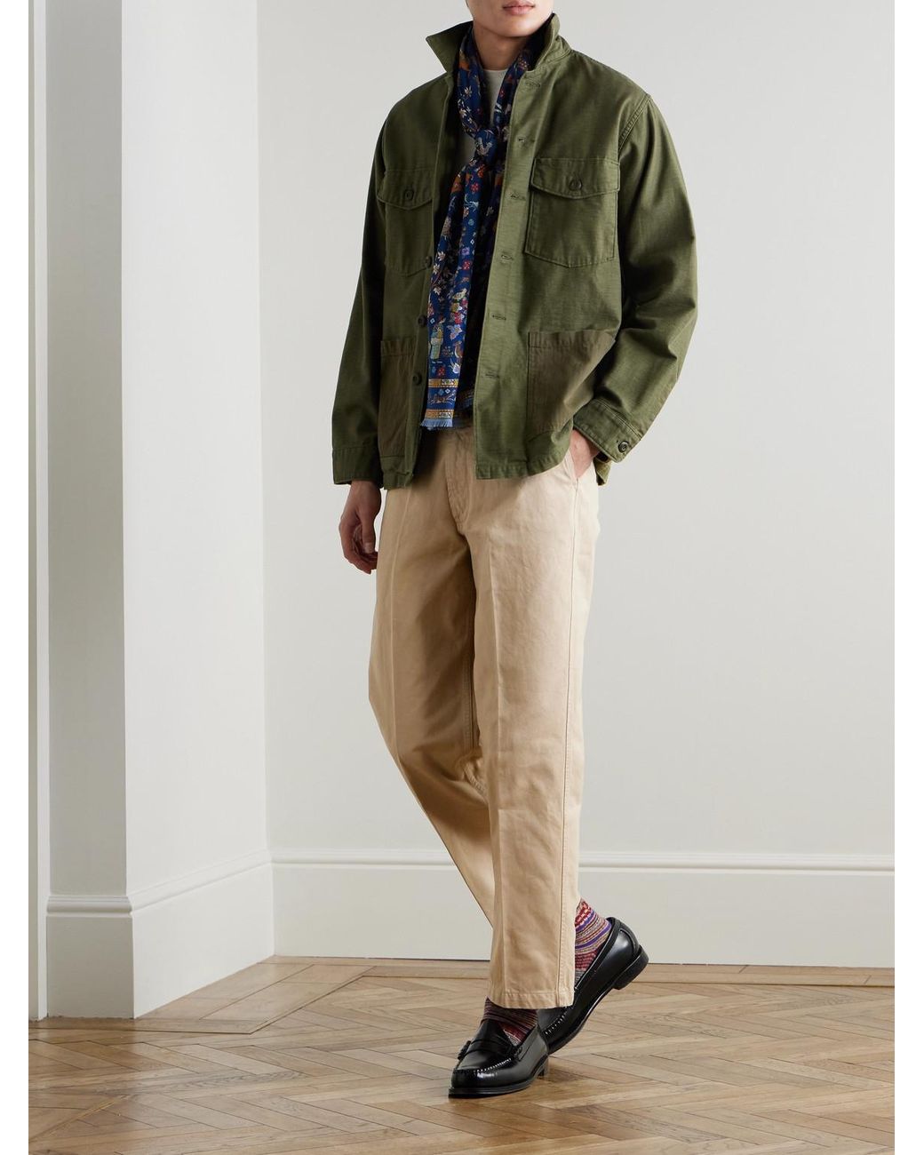 Drake's Natural Straight-Leg Peached Cotton-Twill Trousers for men