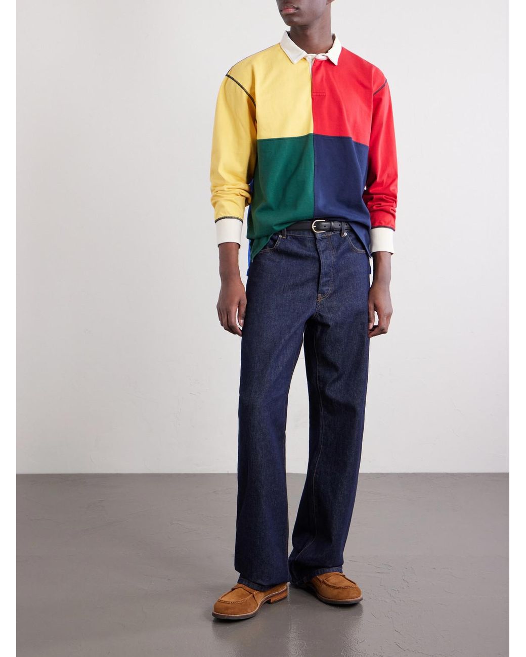 Drake's Red Colour-Block Cotton-Jersey Rugby Shirt for men