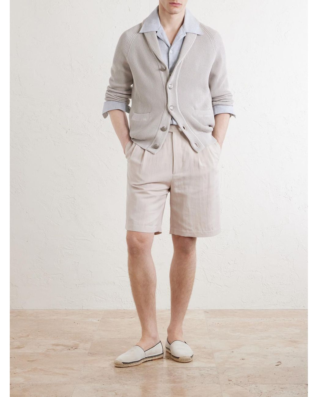 Brunello Cucinelli White Hemp, Linen And Cotton-Blend Shirt for men