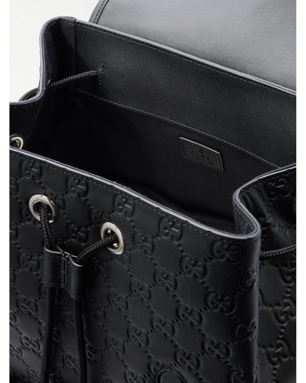 Gucci Black Arabella Logo-Debossed Leather Backpack for men
