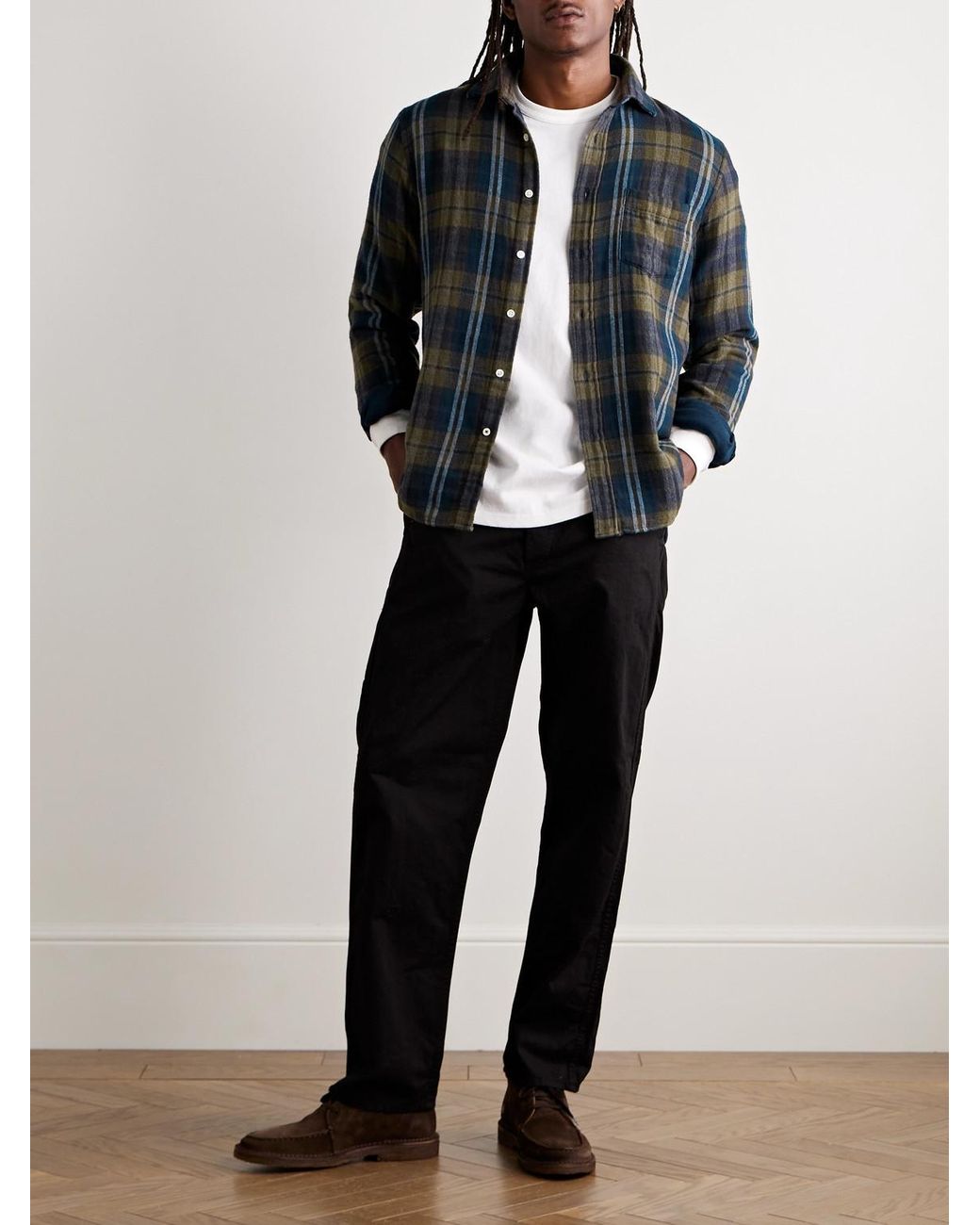Hartford Blue Paul Checked Cotton-Flannel Shirt for men