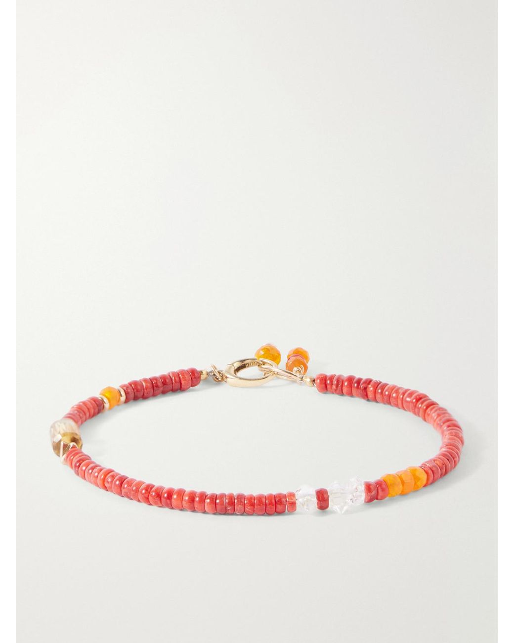 Peyote Bird Red Surya 14-Karat Multi-Stone Beaded Bracelet for men