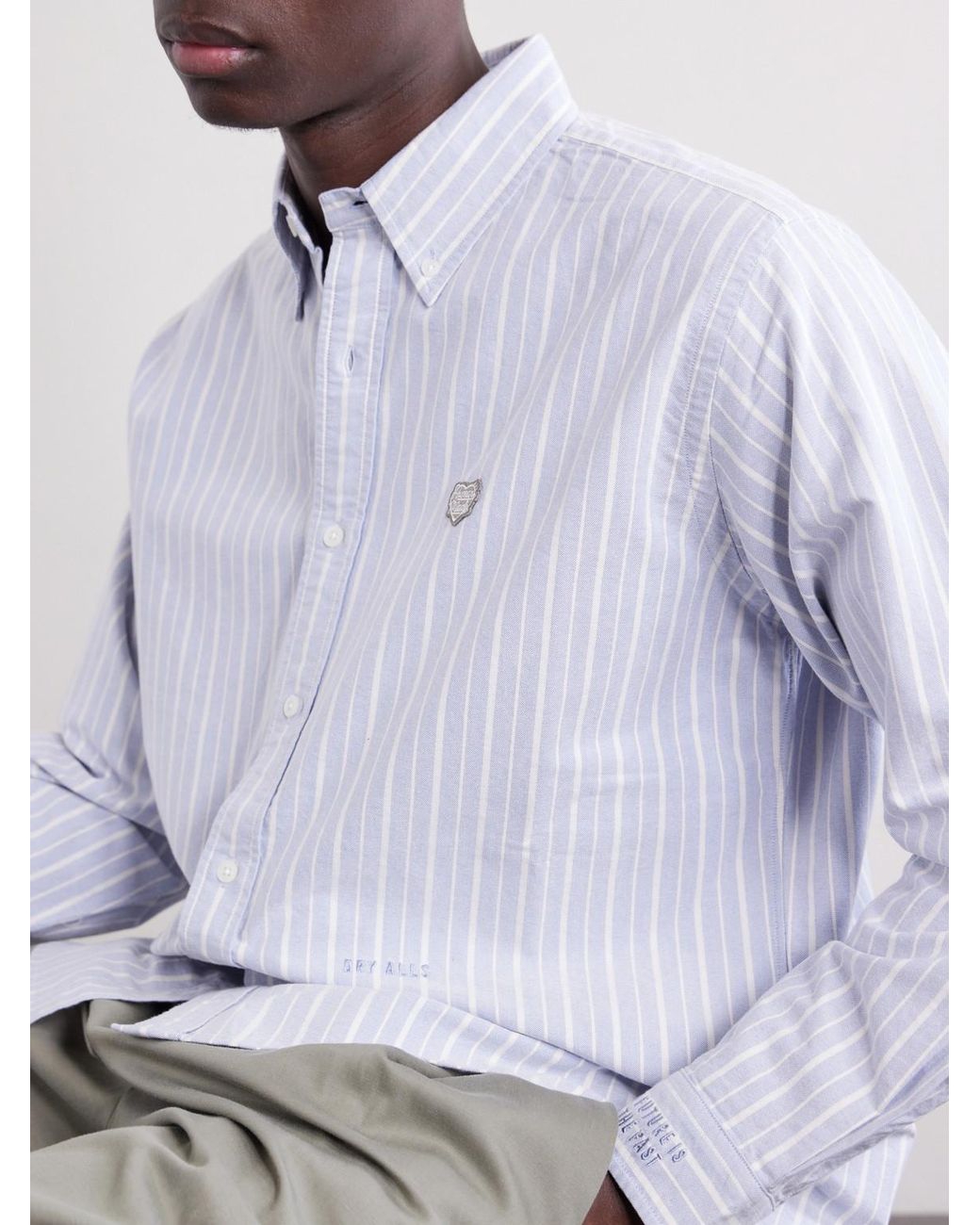 Human Made White Button-Down Collar Logo-Appliquéd Striped Cotton Shirt for men