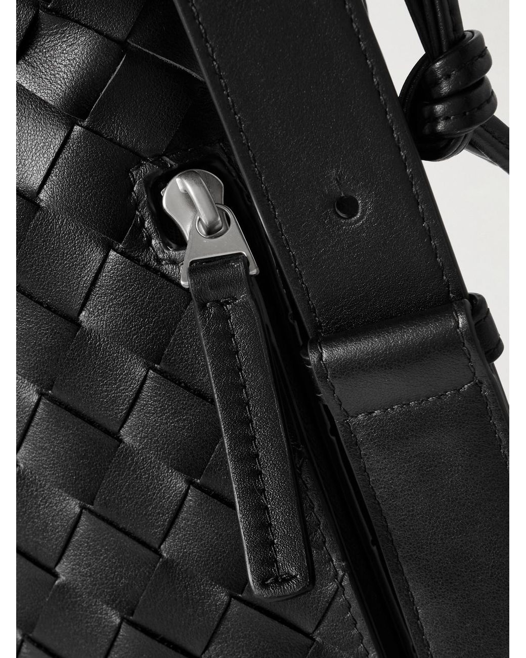 Bottega Veneta Black Trail Intrecciato Leather Drawstring Backpack for men