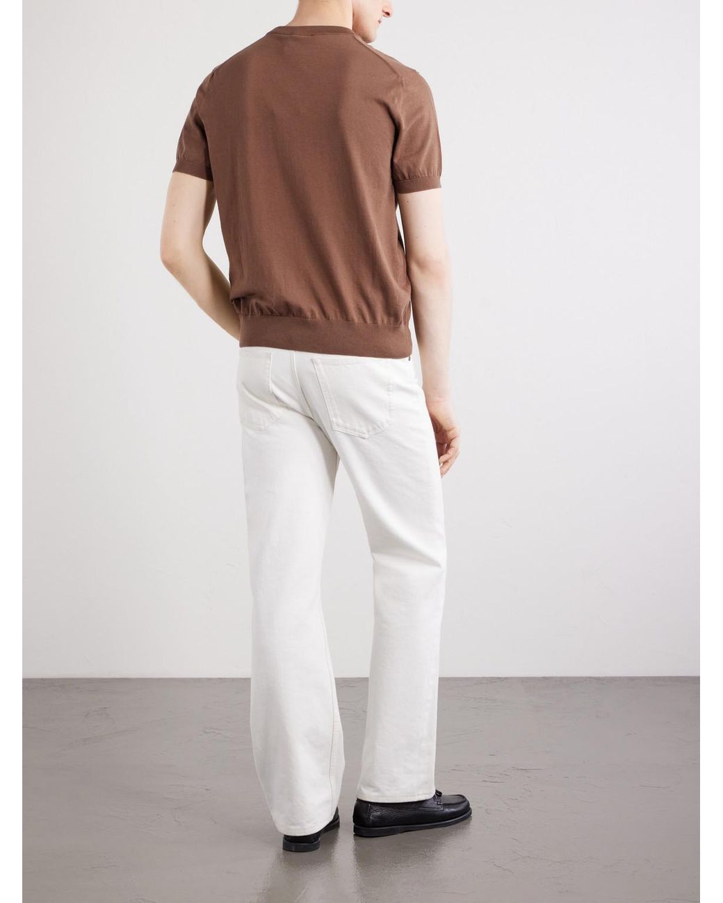 Brioni Brown Knitted Cotton T-Shirt for men