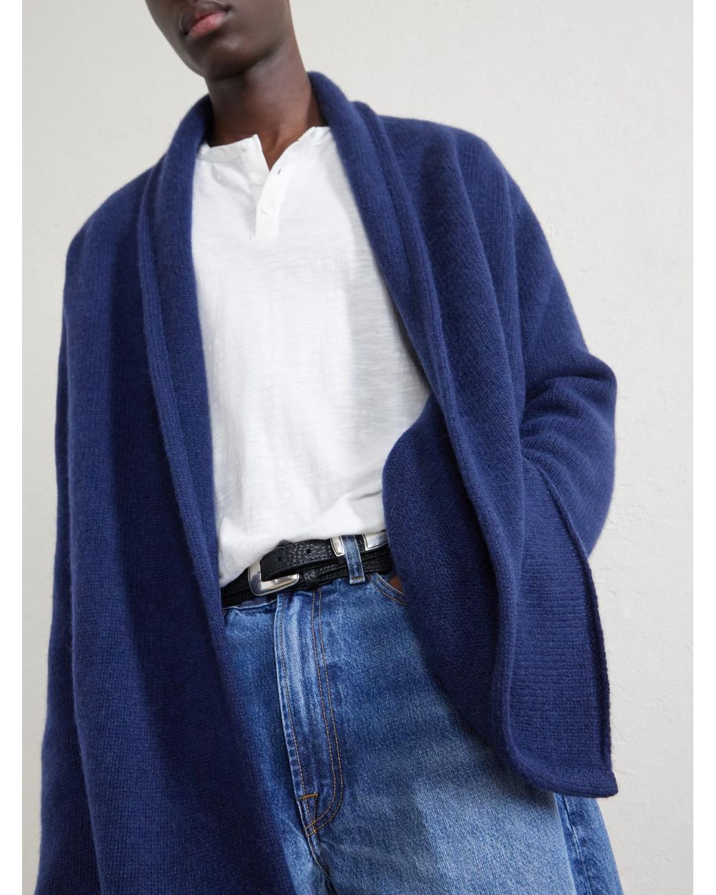 The Elder Statesman Blue Italy Smoking Shawl-Collar Cashmere Cardigan for men