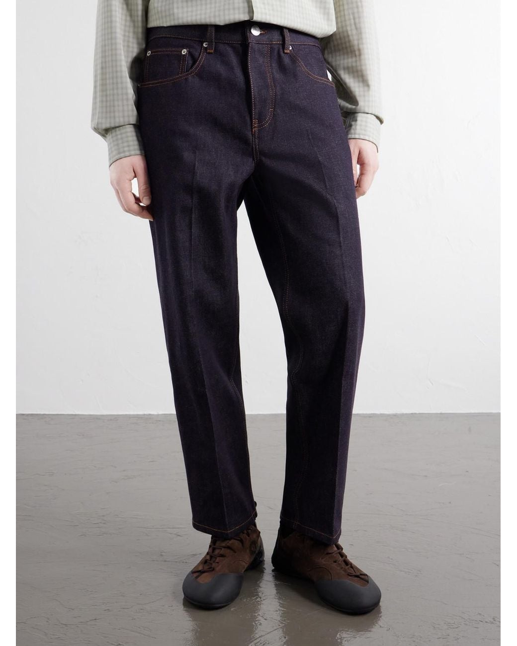 AMI Blue Parisian Straight-Leg Jeans for men