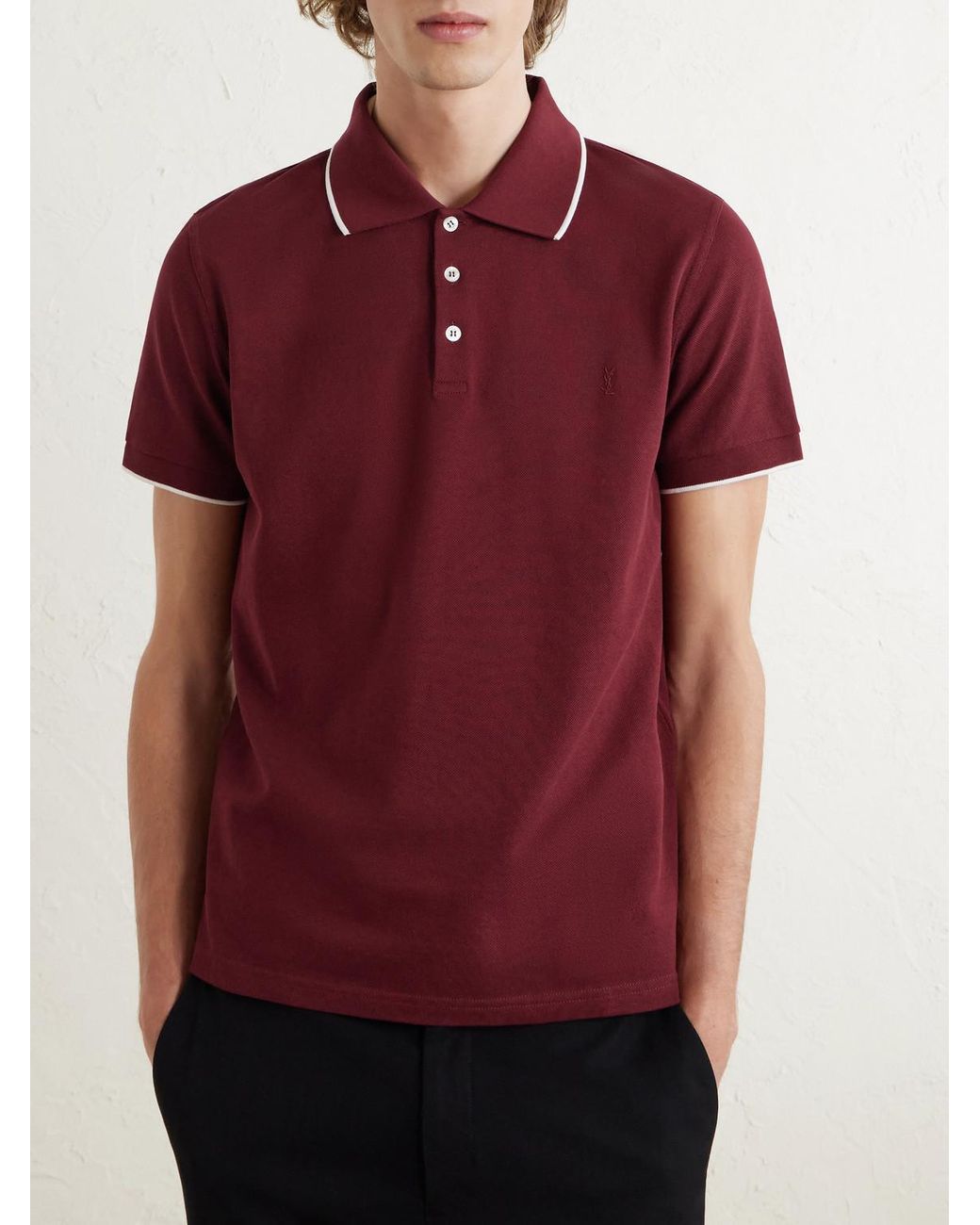 Saint Laurent Slim-Fit Logo-Embroidered Cotton-Piqué Polo Shirt for men