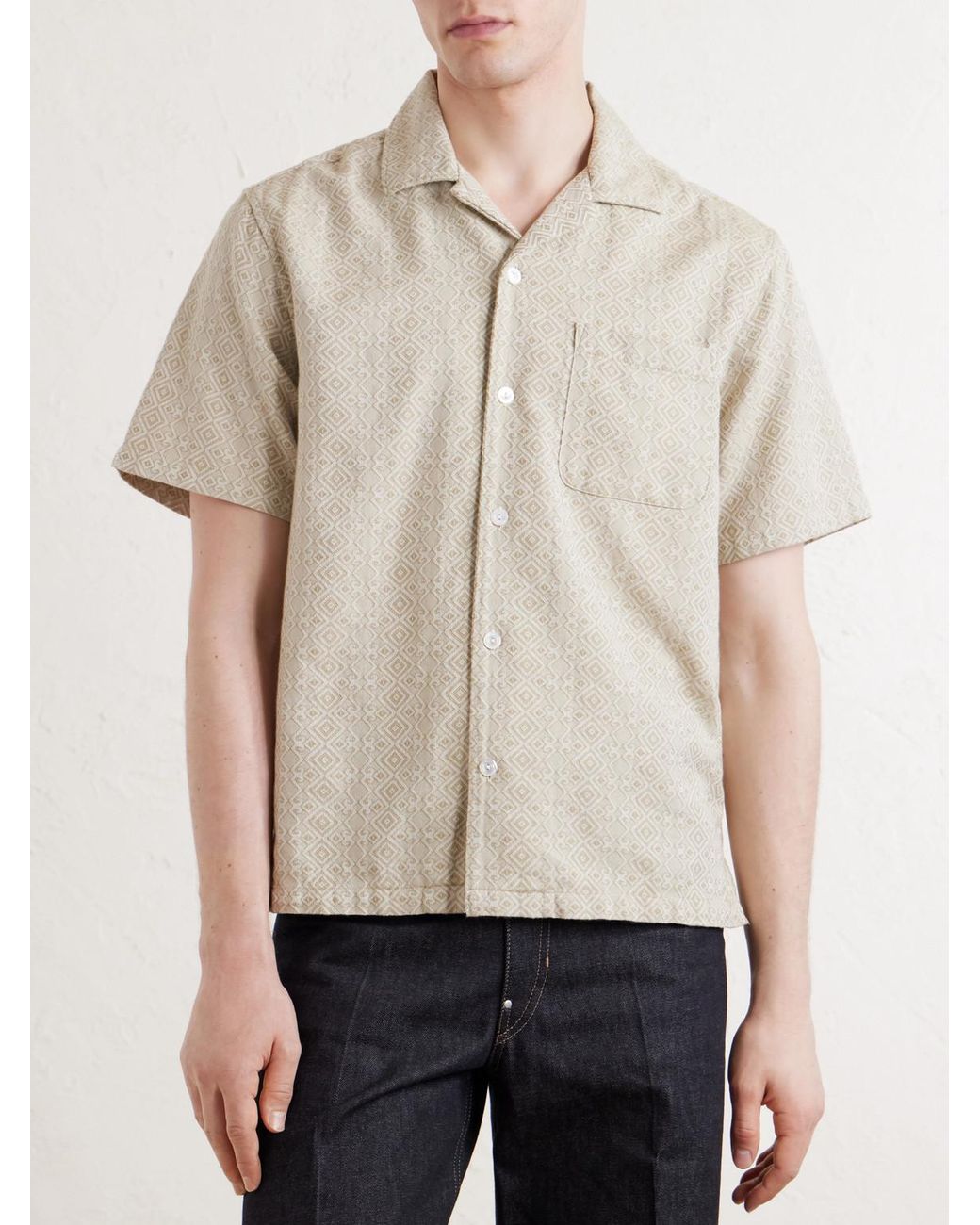 Aimé Leon Dore Natural Novelty Camp-Collar Cotton-Jacquard Shirt for men