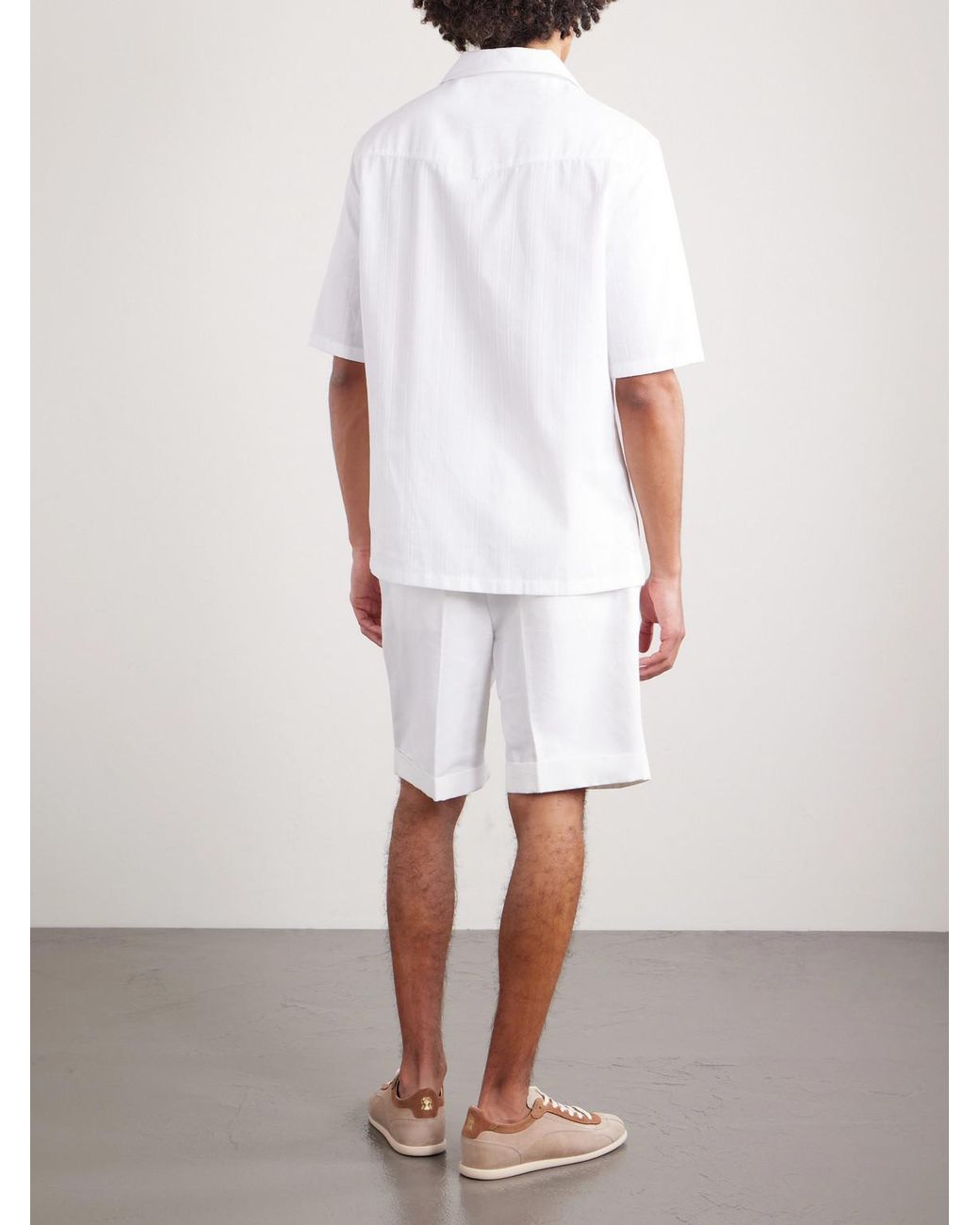 Brunello Cucinelli White Camp-collar Textured-cotton Shirt for men