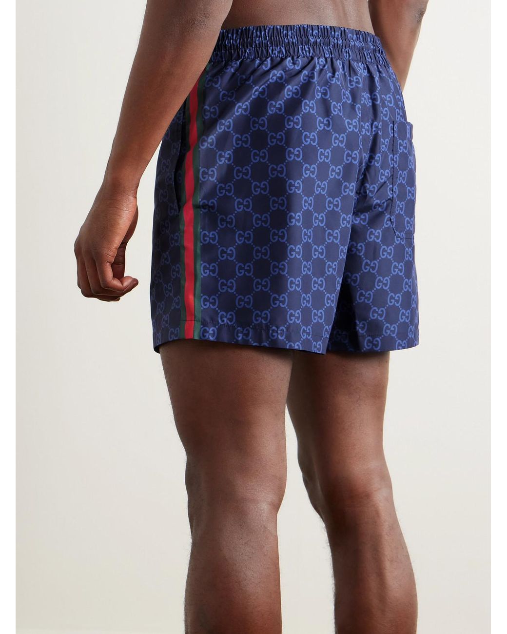 Gucci Blue Slim-Fit Mid-Length Logo-Print Striped Swim Shorts for men