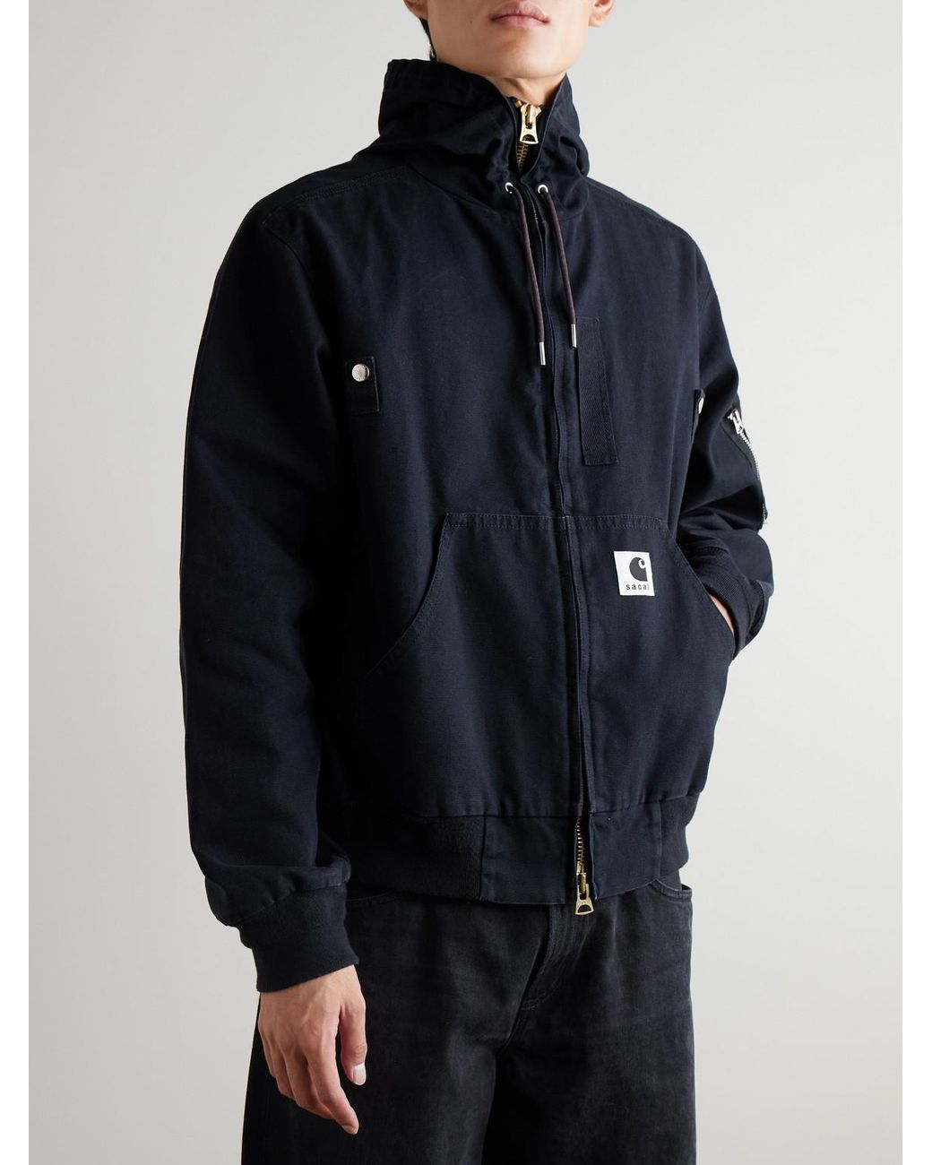 Sacai Carhartt Wip Jersey-trimmed Cotton-canvas Hooded Blouson