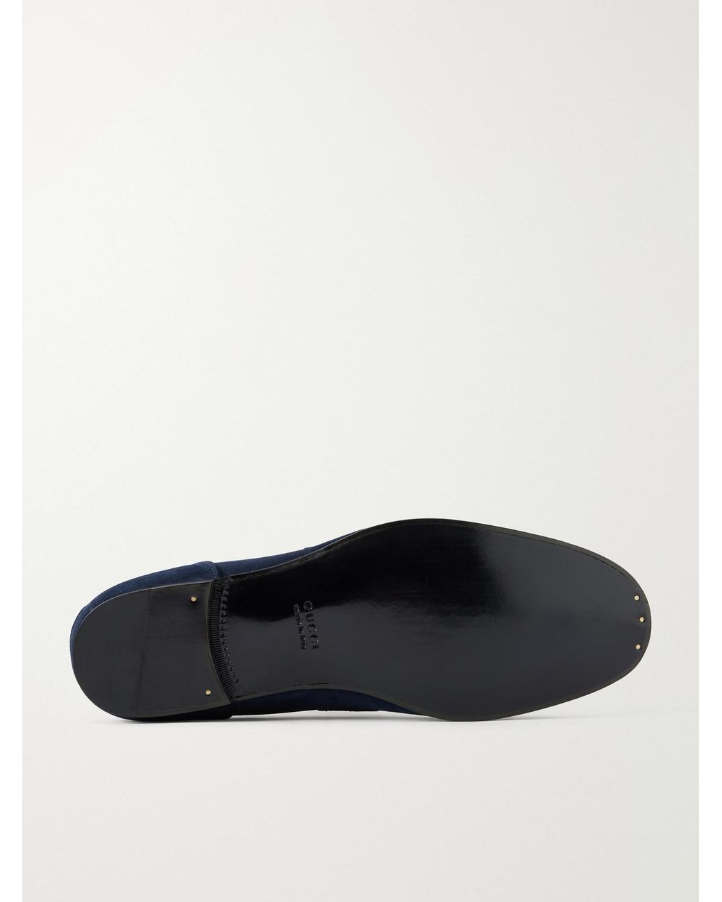 Gucci Blue Como Horsebit-embellished Web-trimmed Suede Loafers for men