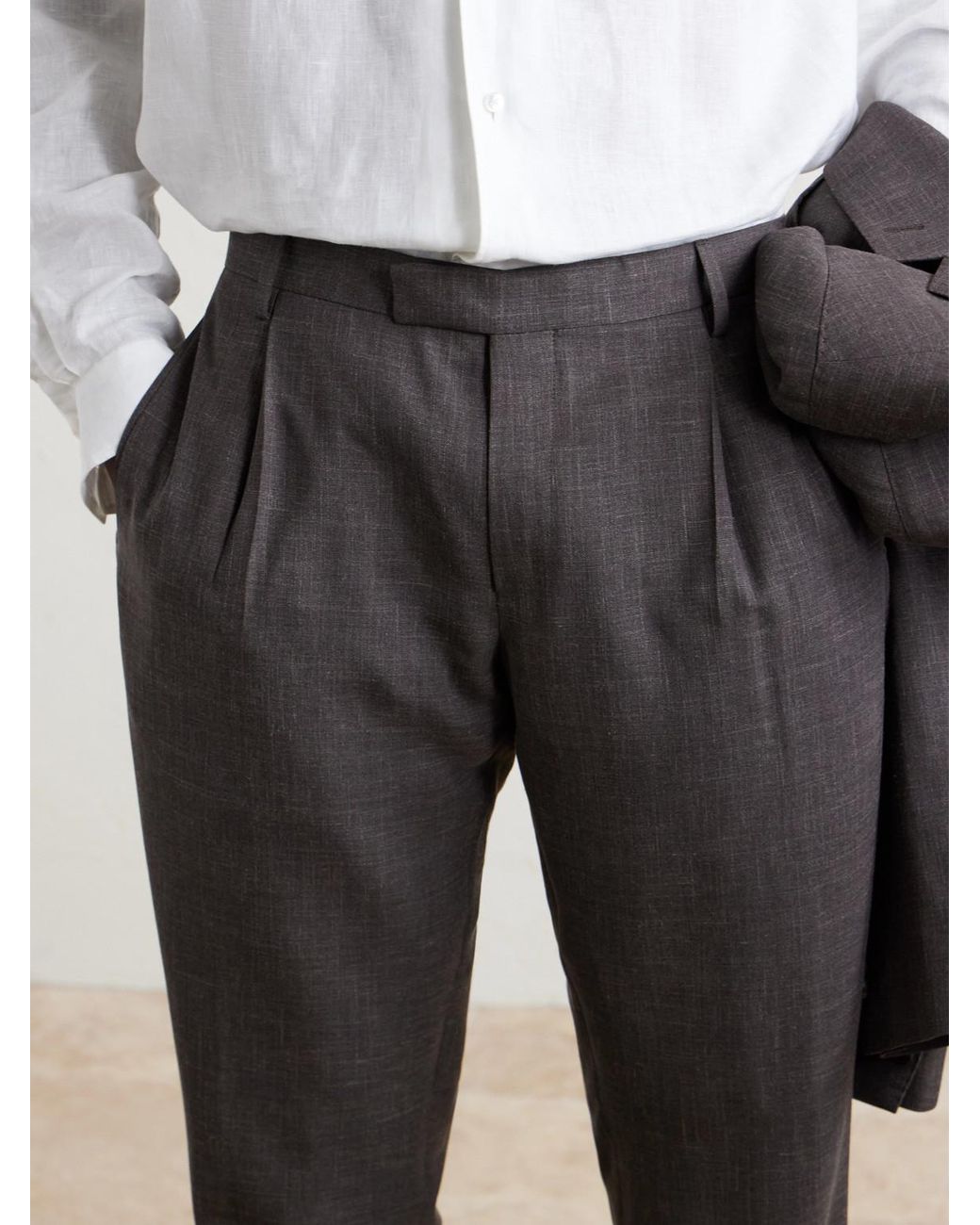 Mr P. Gray Straight-Leg Pleated Wool, Silk And Linen-Blend Suit Trousers for men