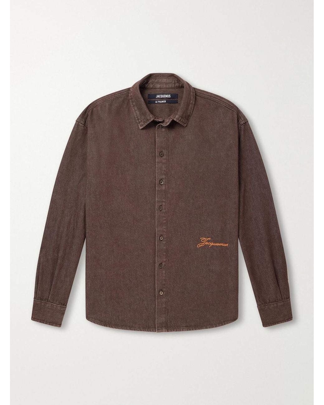 Jacquemus Brown Simon Logo-Embroidered Denim Shirt for men