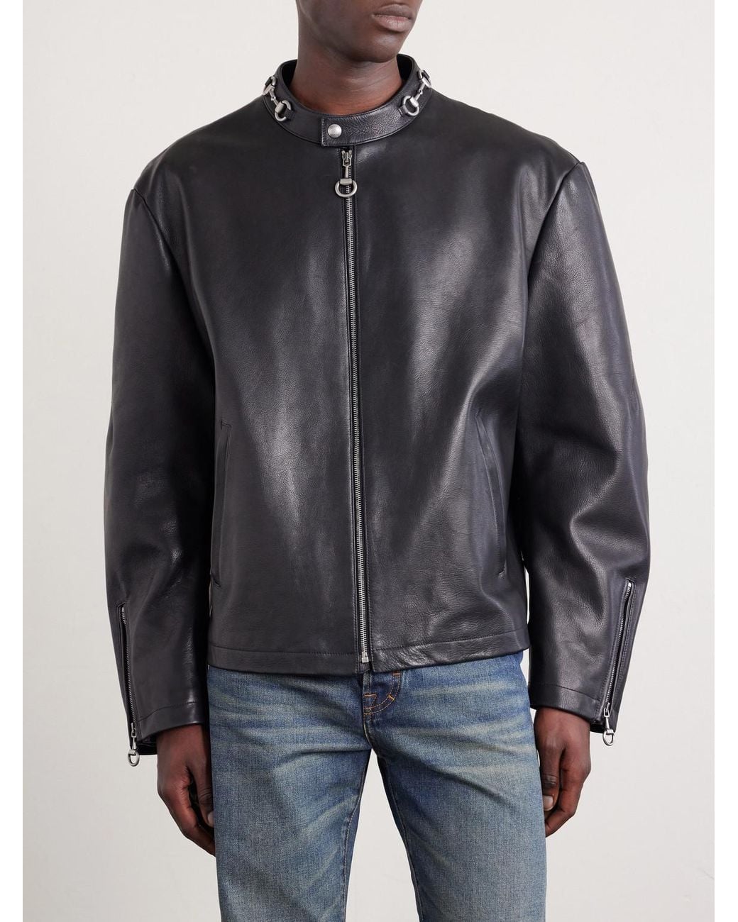 Gucci Black Horsebit-Embellished Leather Bomber Jacket for men