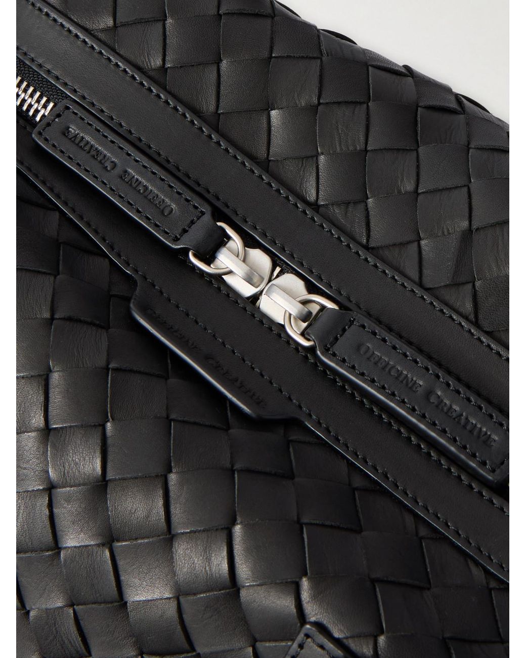 Officine Creative Black Woven Leather Weekend Bag for men