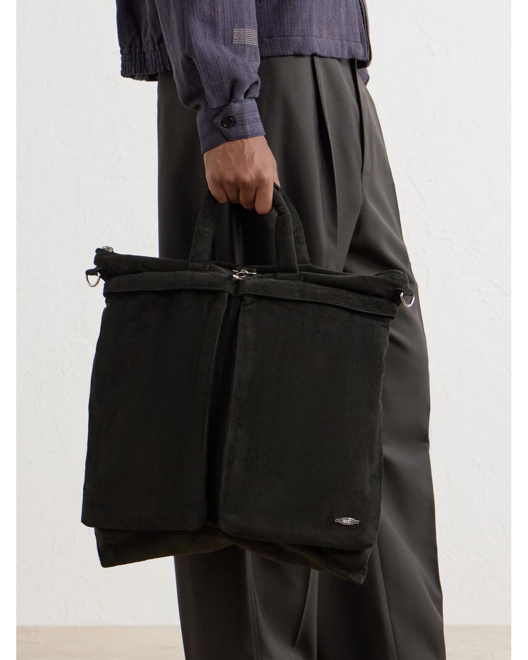 Kardo Black Cotton-Corduroy Tote Bag for men