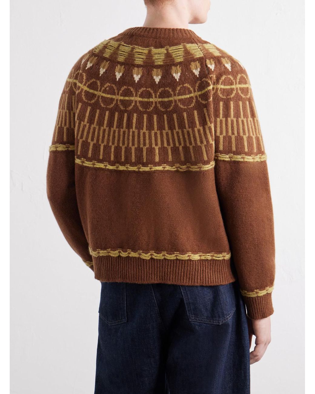 A Kind Of Guise Brown Zatoya Intarsia-Knit Virgin Wool Cardigan for men