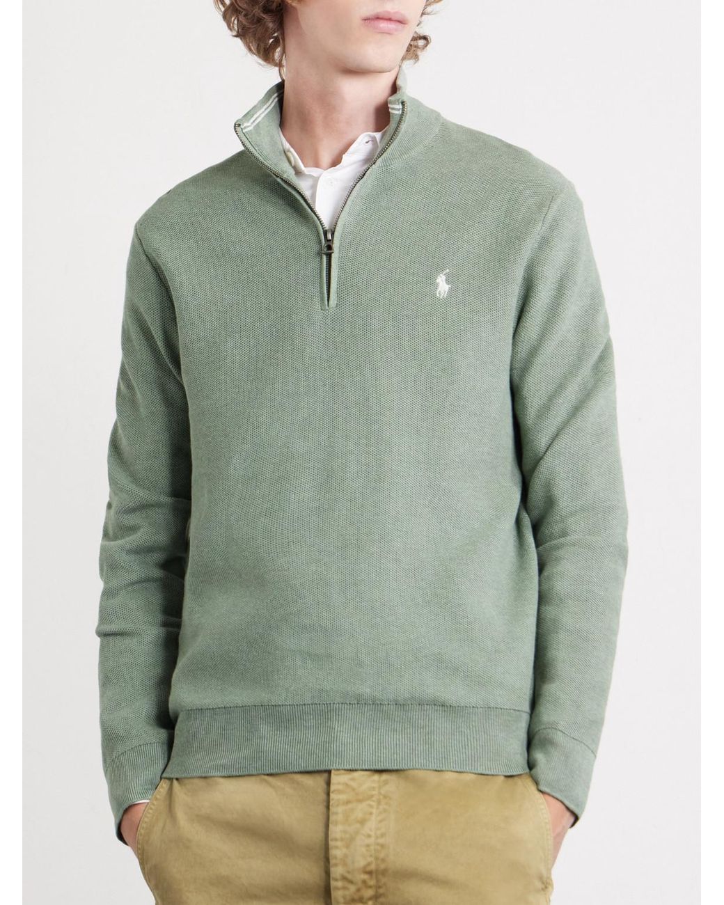 Polo Ralph Lauren Green Logo-Embroidered Cotton Half-Zip Sweater for men