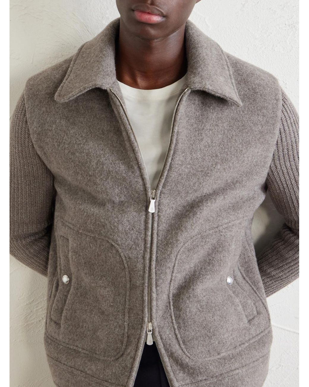 Eleventy Ribbed-trimmed and Felted Wool jacket in Gray für Herren