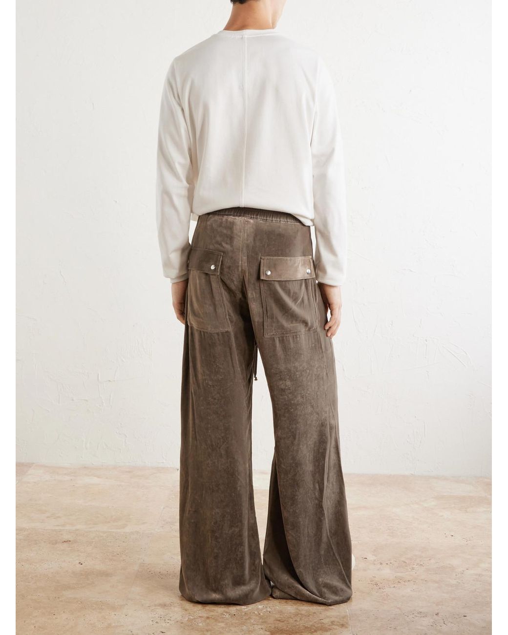 Rick Owens Natural Bela Wide-Leg Drawstring Velour Trousers for men
