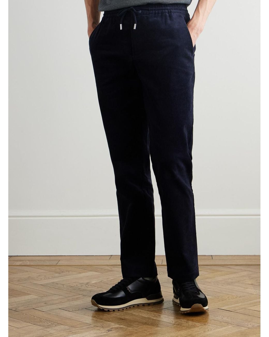 Mr P. Blue Edwin Tapered Cotton-corduroy Drawstring Trousers for men