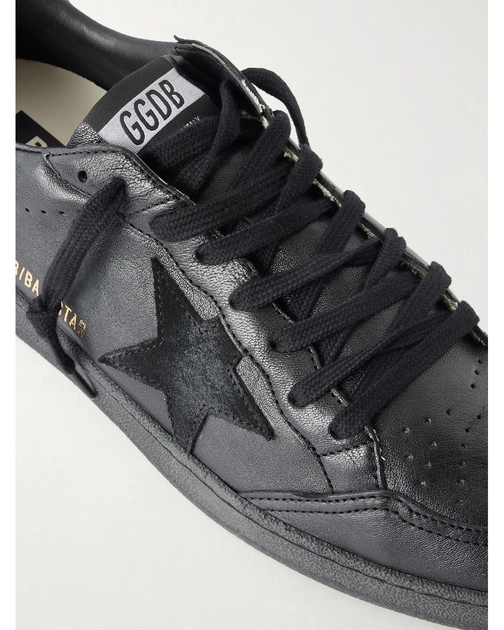 Golden Goose Deluxe Brand Black Ball Star Distressed Suede-Trimmed Leather Sneakers for men