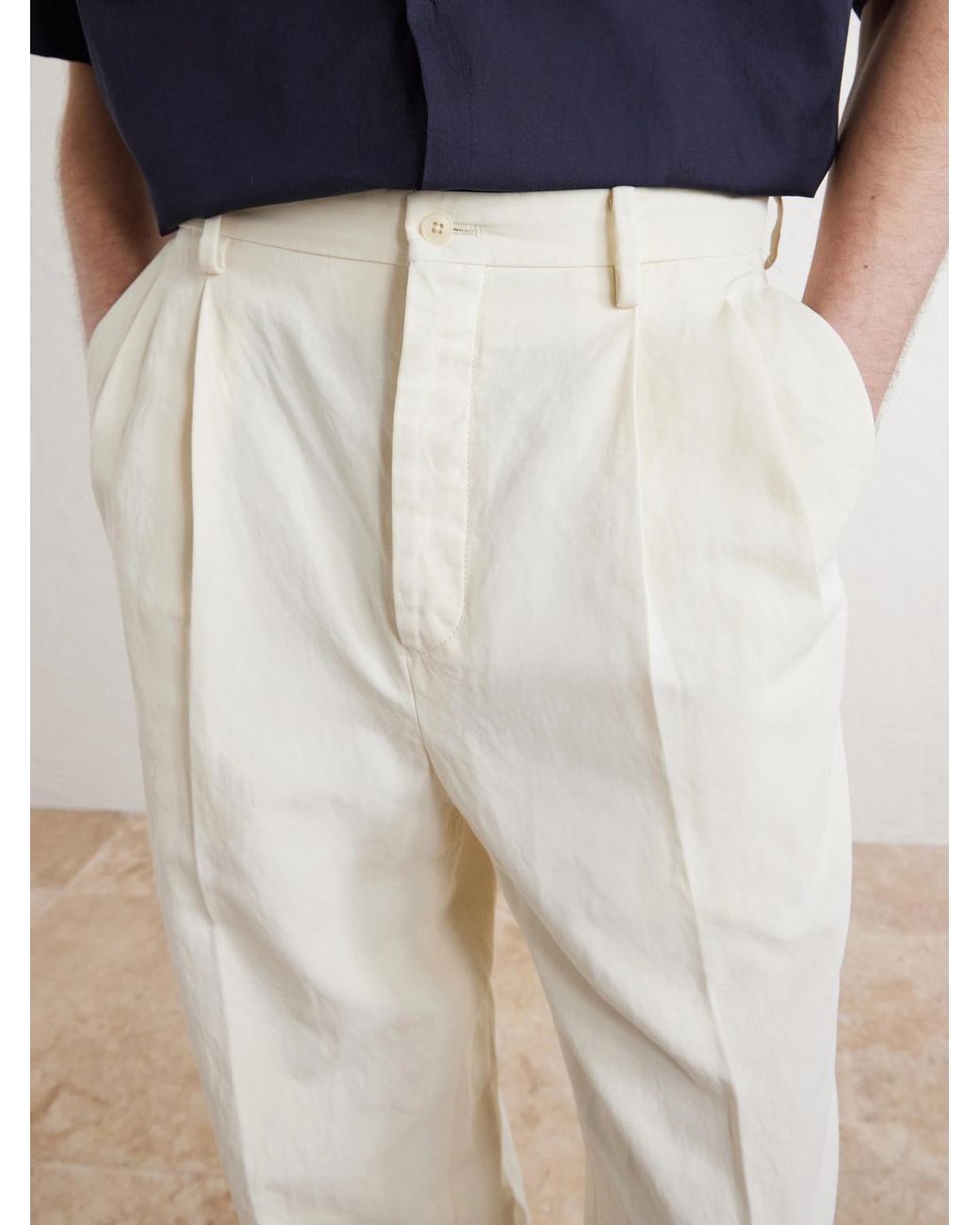 Kaptain Sunshine White Tapered Cotton And Linen-blend Trousers for men