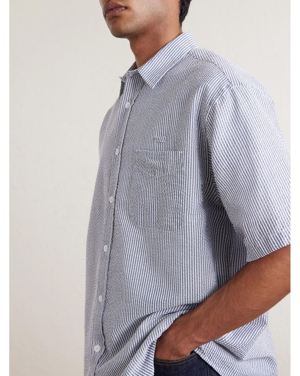 FRIZMWORKS Purple Striped Cotton-blend Seersucker Shirt for men