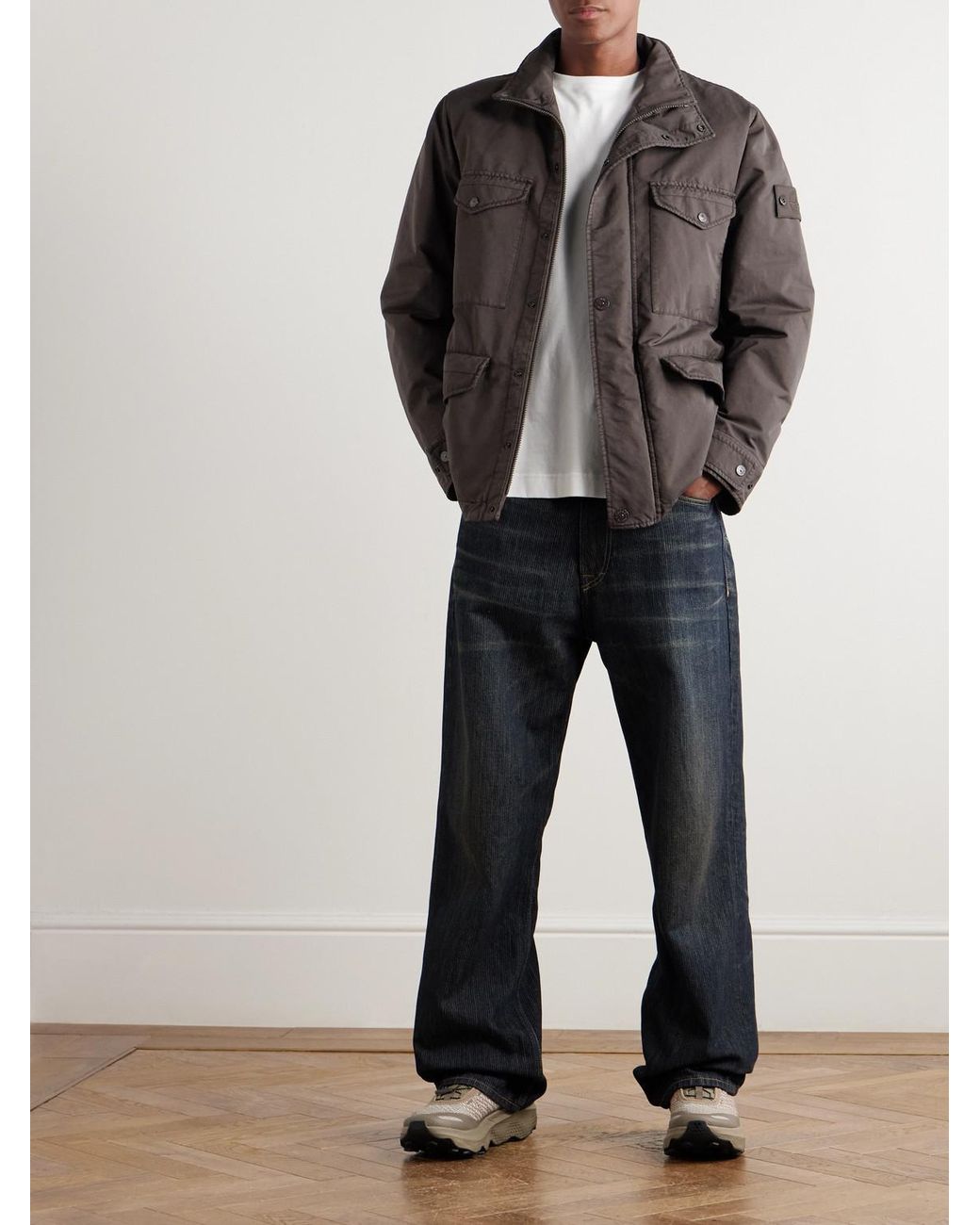 Stone Island Brown Ghost Garment-Dyed Padded David Light-Tc Field Jacket for men