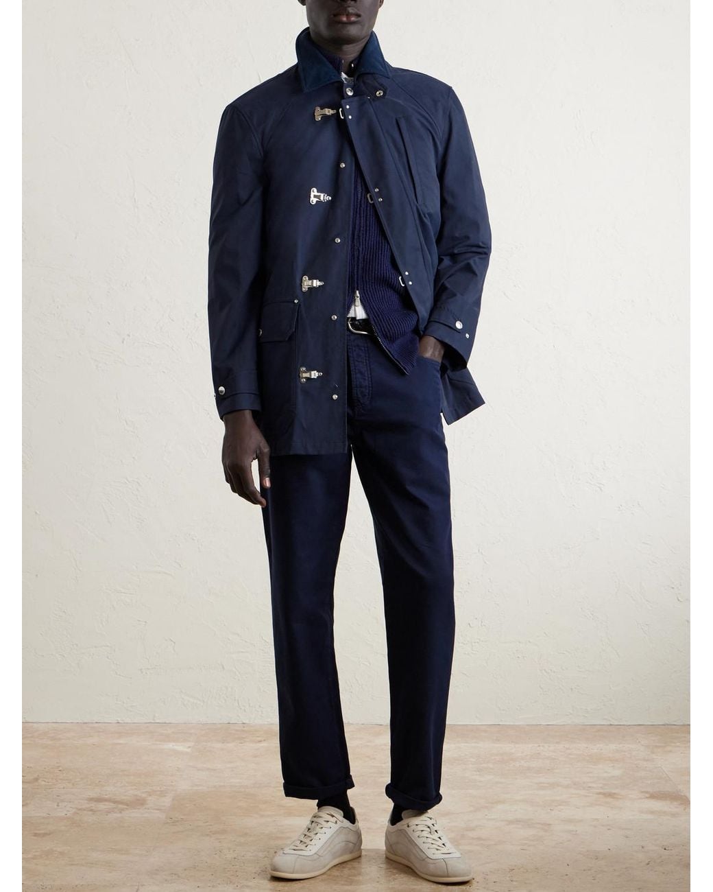 Brunello Cucinelli Blue Corduroy-Trimmed Cotton-Blend Field Jacket for men