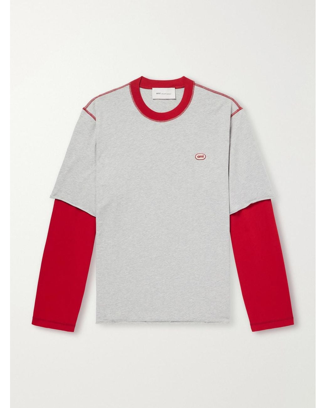 AMI Red Logo-Appliquéd Cotton-Jersey T-Shirt for men