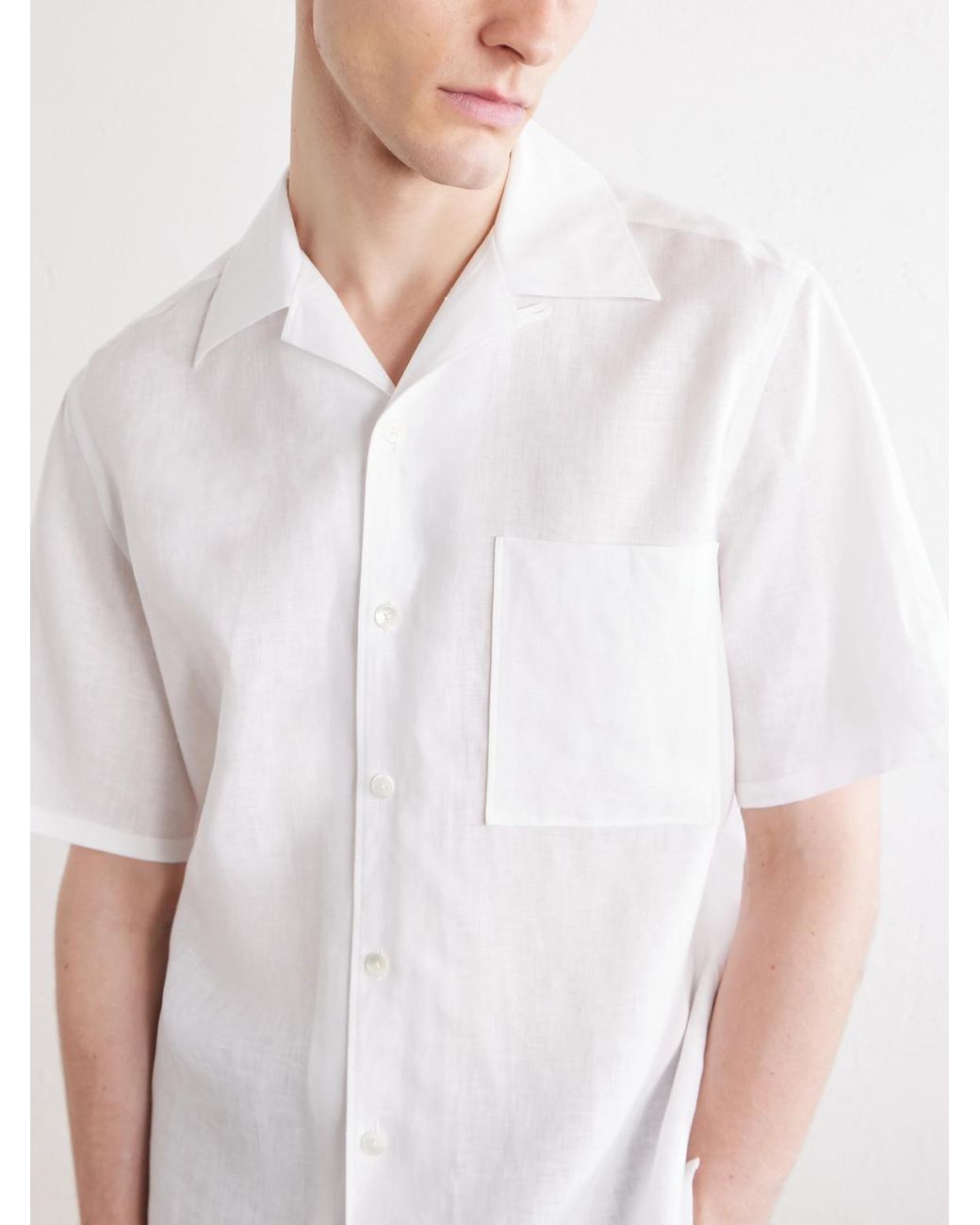 Zegna White Convertible-collar Linen Shirt for men