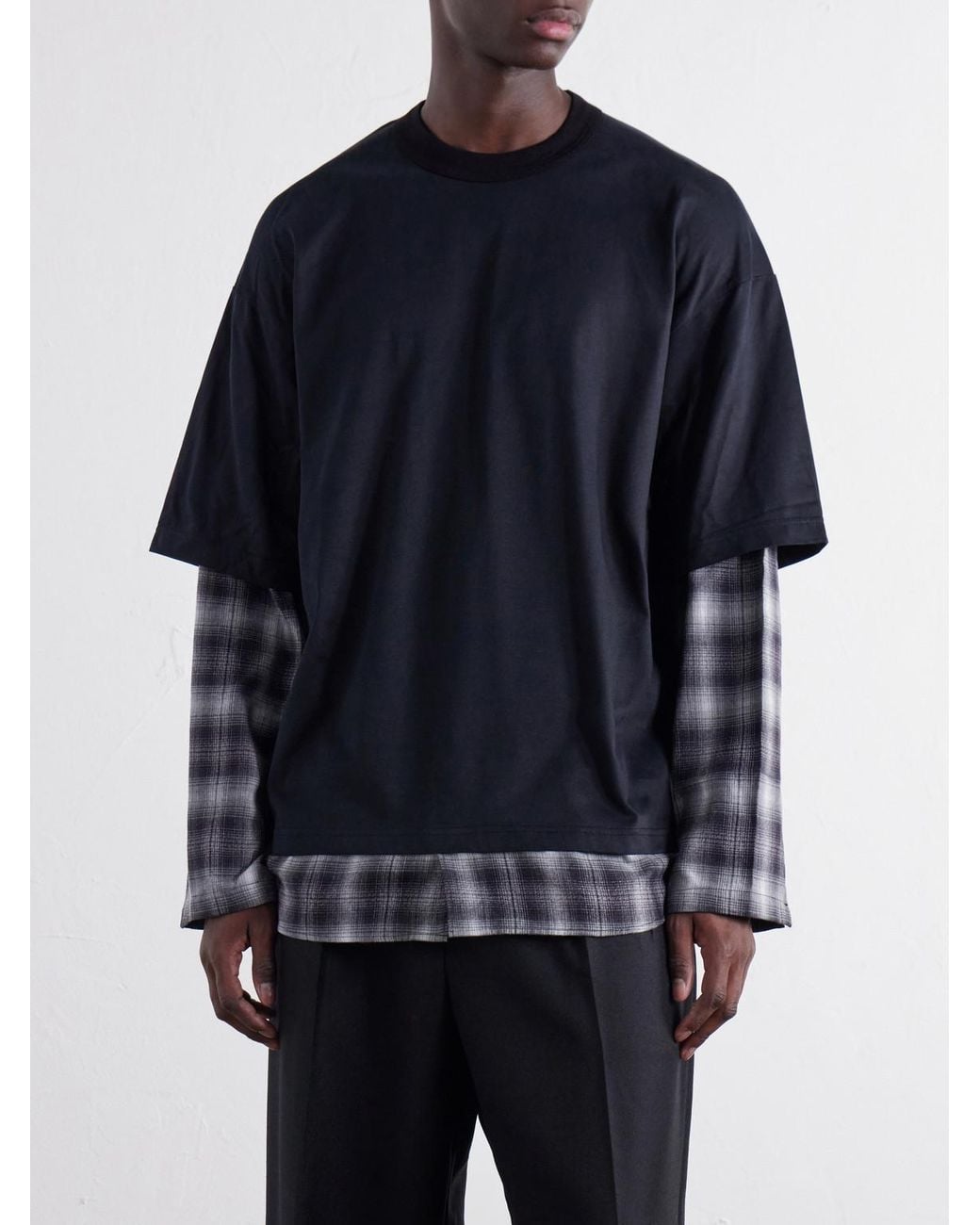 Comme des Garçons Blue Checked Layered Cotton T-Shirt for men