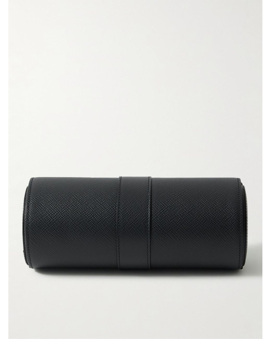 Smythson Black Panama Cross-Grain Leather Watch Roll for men