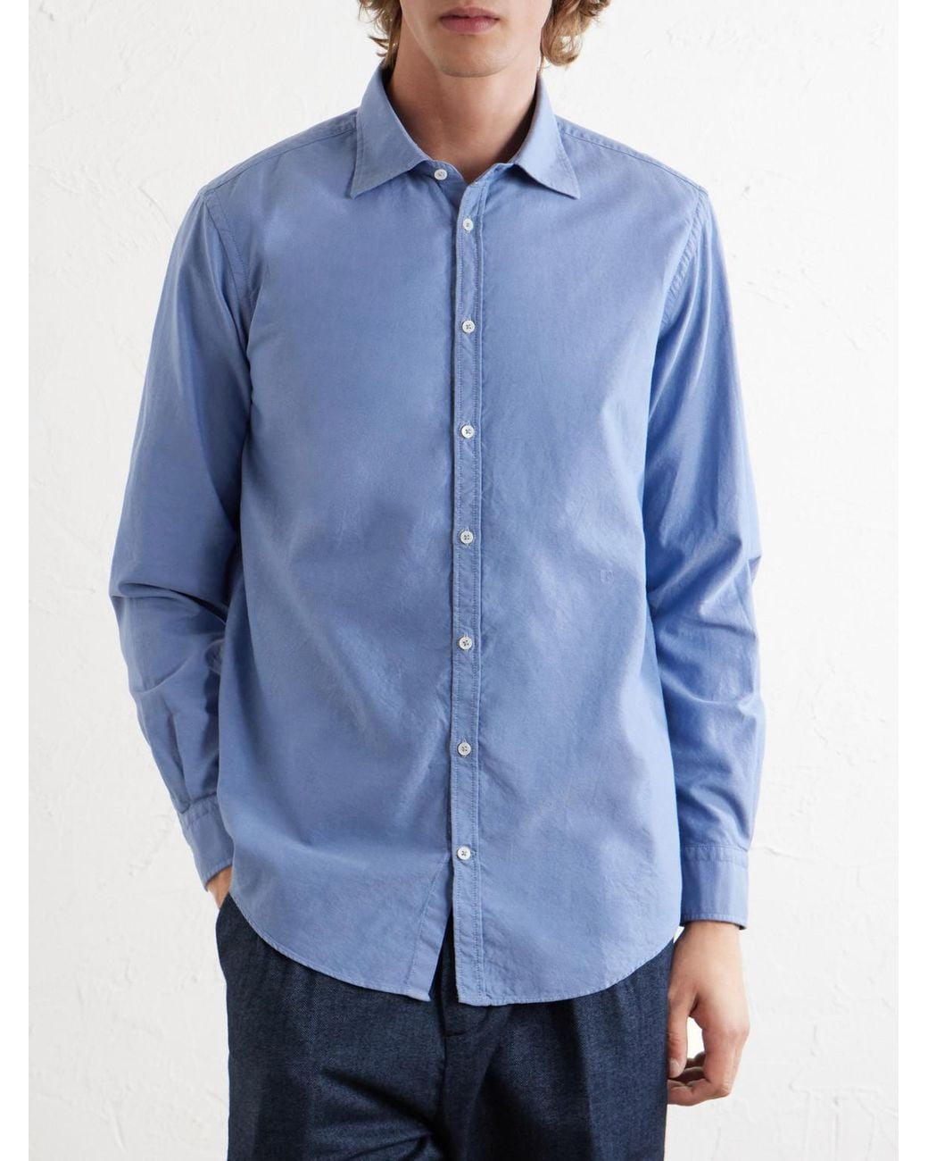 Massimo Alba Blue Genova Cotton-Chambray Shirt for men