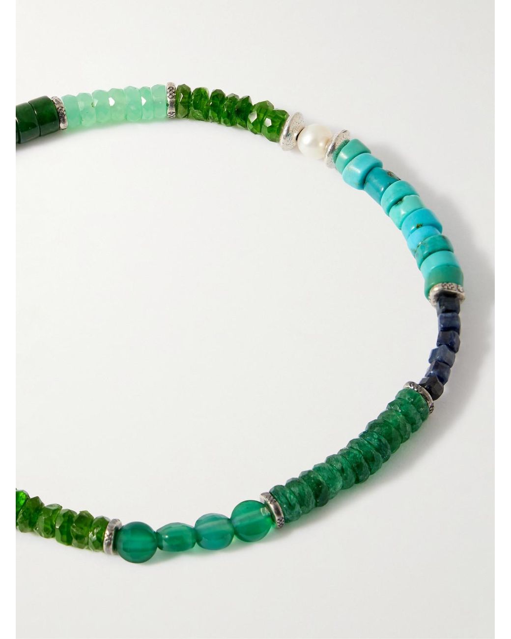 Peyote Bird Green Forest Grove Sterling Multi-Stone Bracelet for men