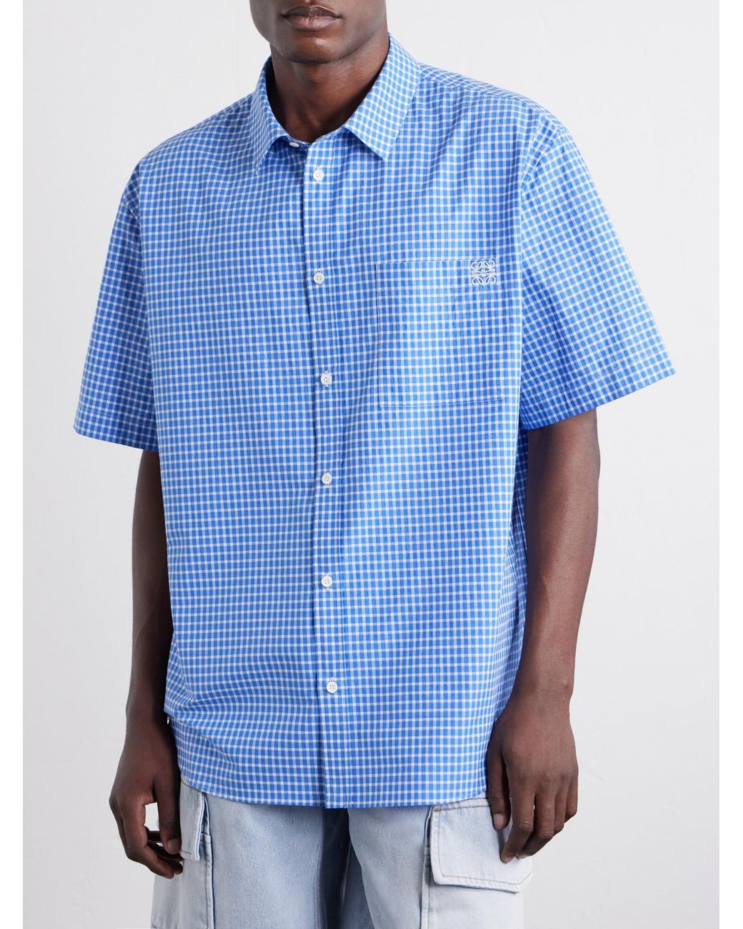 Loewe Blue Paula's Ibiza Logo-Embroidered Checked Cotton-Poplin Shirt for men